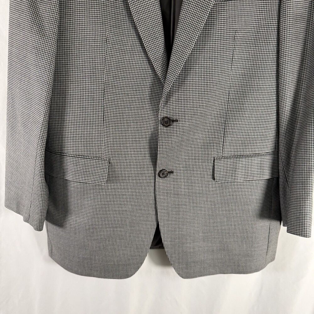 Ralph Lauren Silk Wool Blend Blazer Men's 42L Grey Houndstooth 2 Button Front - Picture 3 of 10